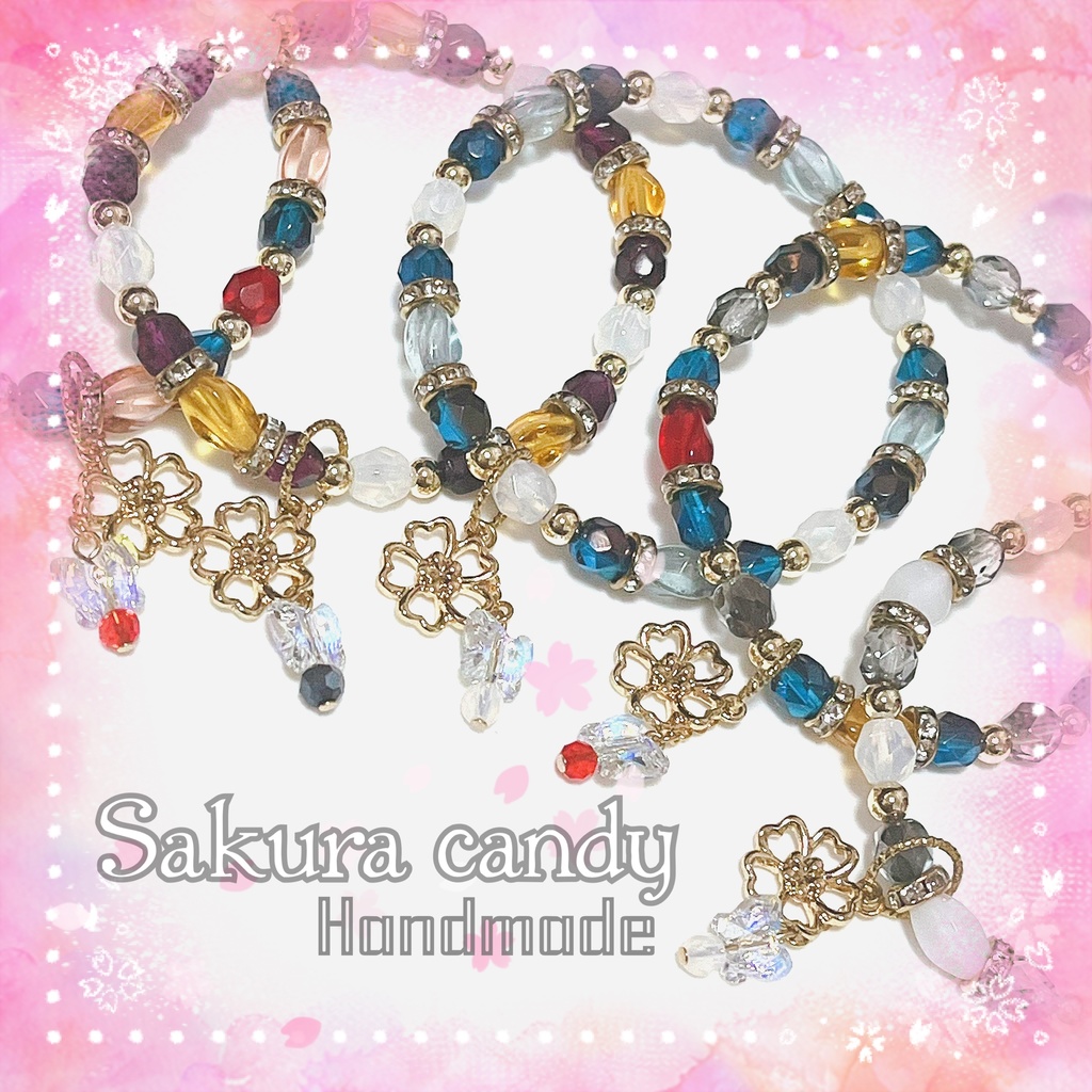 【刀剣乱舞イメージ】桜ひらり…蝶ひらり…チェコビーズの硝子ブレスレット