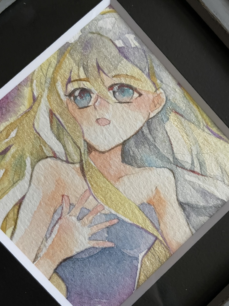 金と銀の額装水彩画