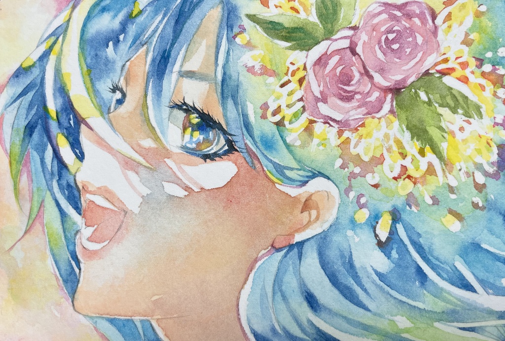 ハガキサイズ水彩画「アイオライト」