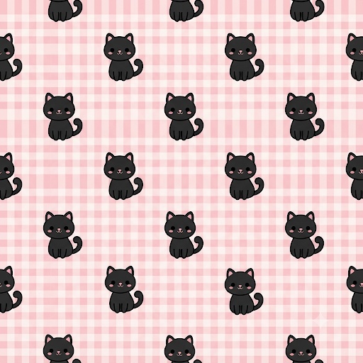 クロネコとギンガムチェック ピンク