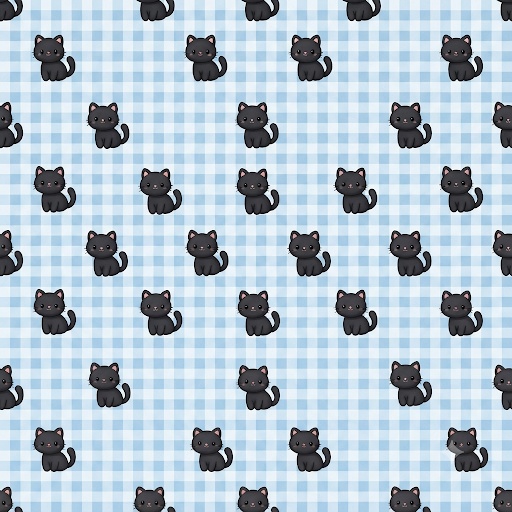 黒猫とギンガムチェック ラベンダー 