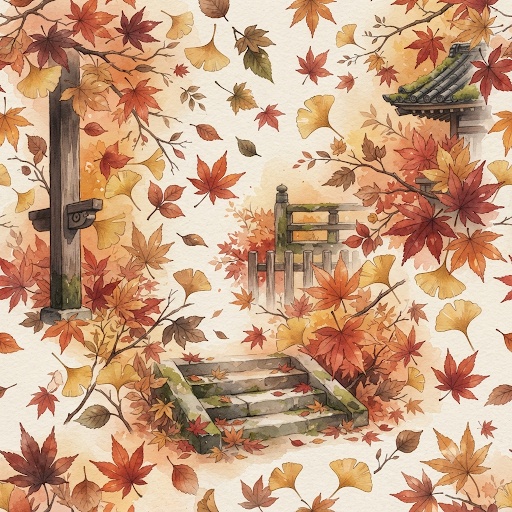 古いお寺と秋の葉っぱ 4