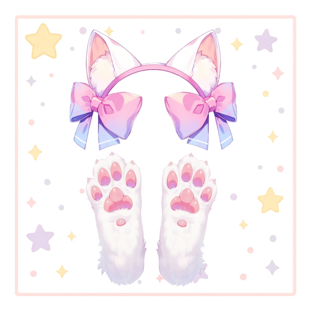 【Live2D素材】猫耳リボンカチューシャ＆ぷっくり猫手セット