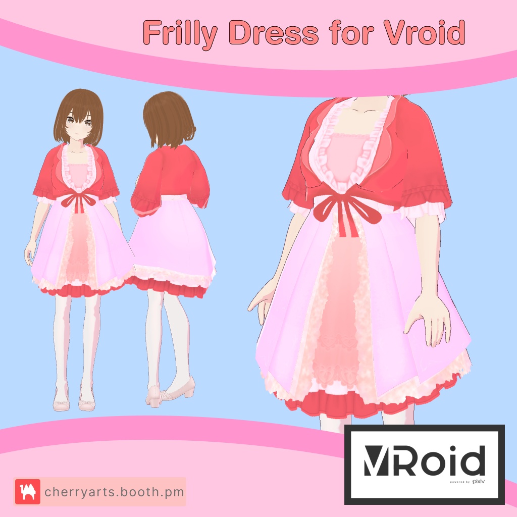 Pink Frilly Dress | Vroid Dress | Cottage Core / Fairy Aesthetic