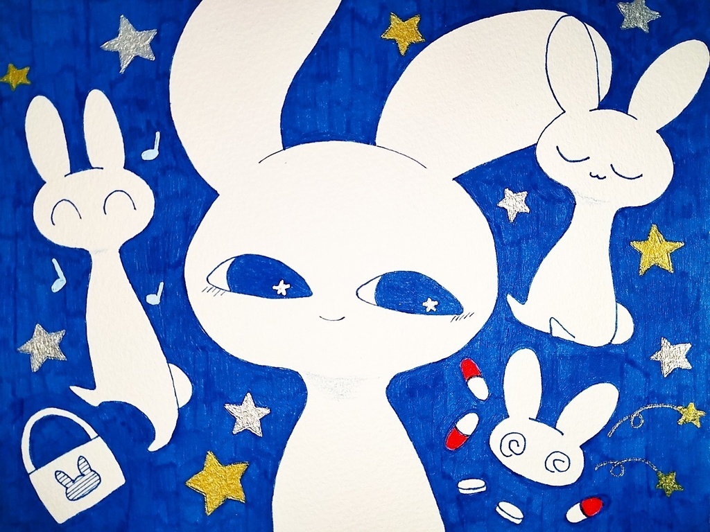 ギタイちゃんるんるん🐇💙‎🎶イラスト作品