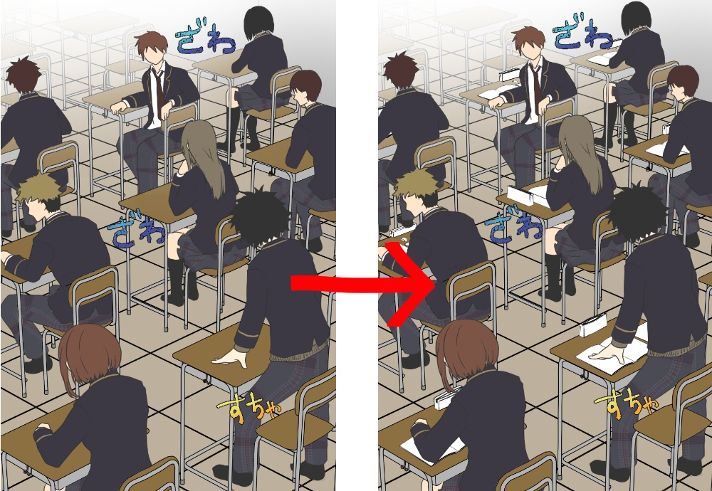 教室の机上を埋める3D