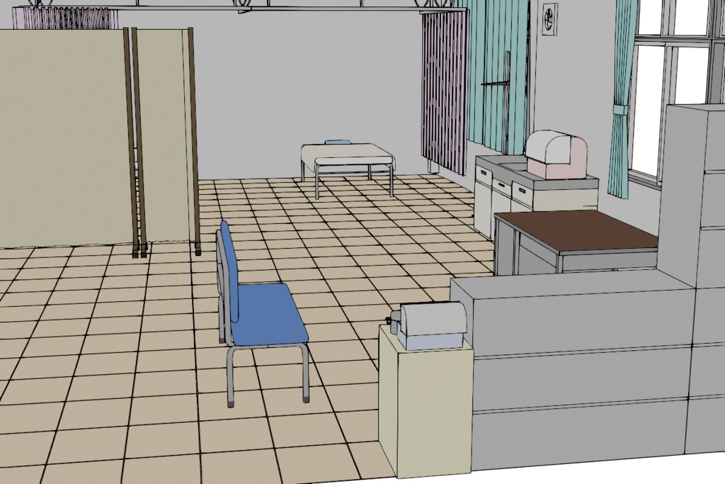 一瞬で保健室背景が完成する3D背景素材【Blender】