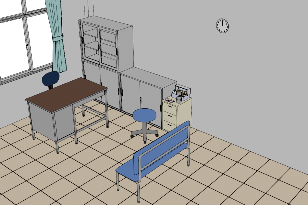 一瞬で保健室背景が完成する3D背景素材【Blender】