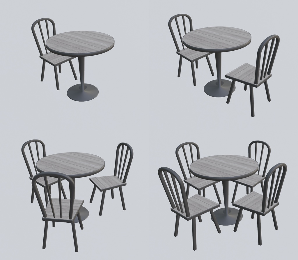 【VRchat向け】テーブルセット 1人~4人掛け