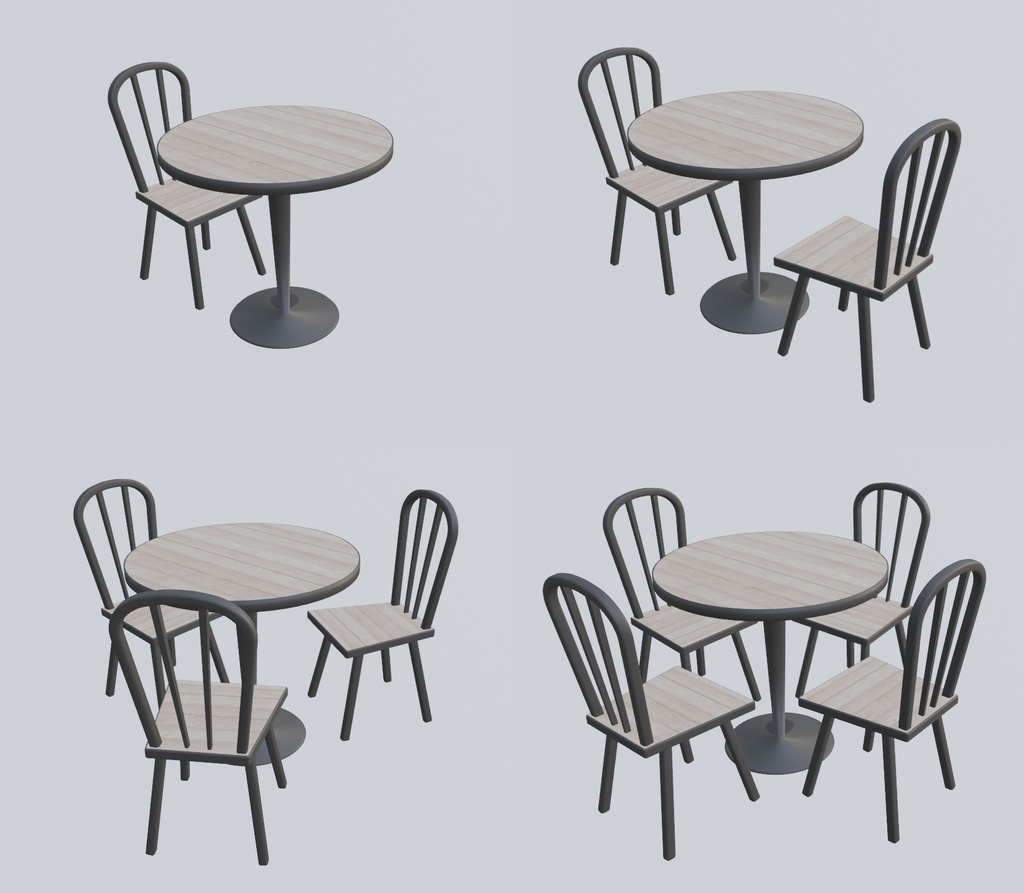 【VRchat向け】テーブルセット 1人~4人掛け