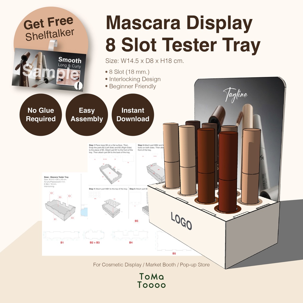 マスカラ・テスター用トレイ（8本用）| 組み立て式・ディスプレイ台