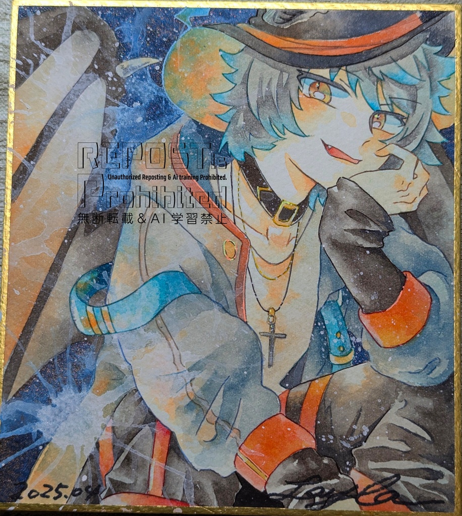 【ミニ色紙原画】コウモリくん