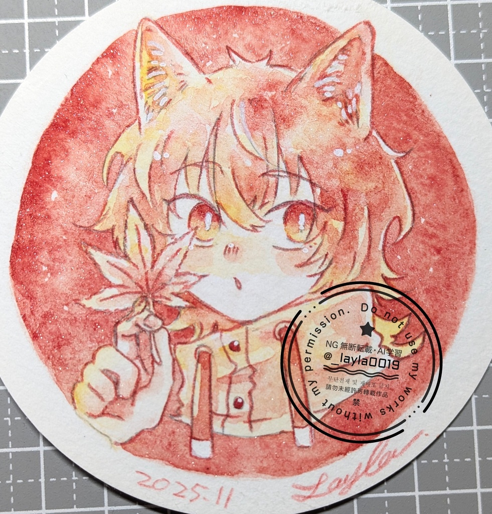 水彩原画/てのひらペーパー円型