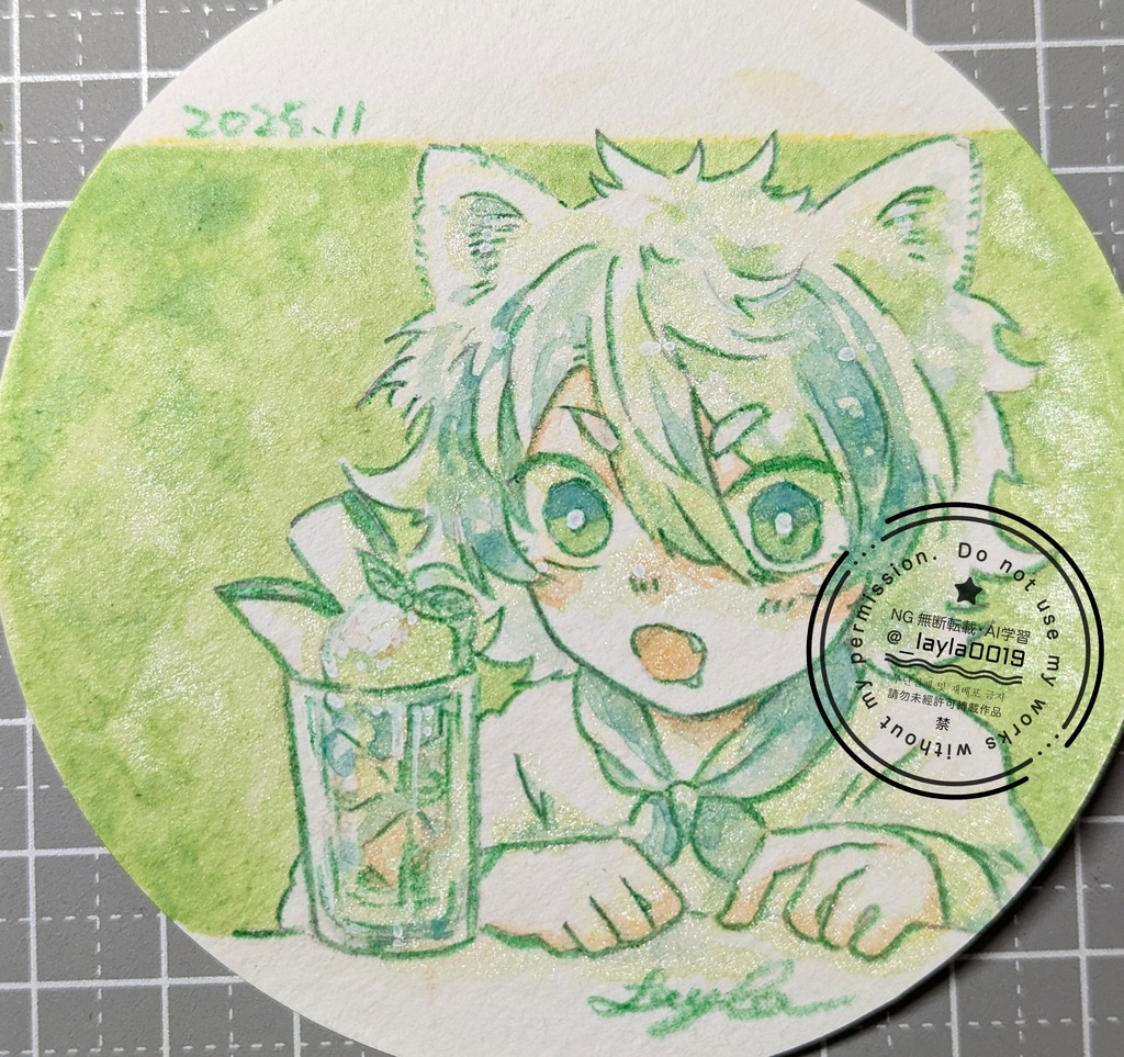 水彩原画/てのひらペーパー円型