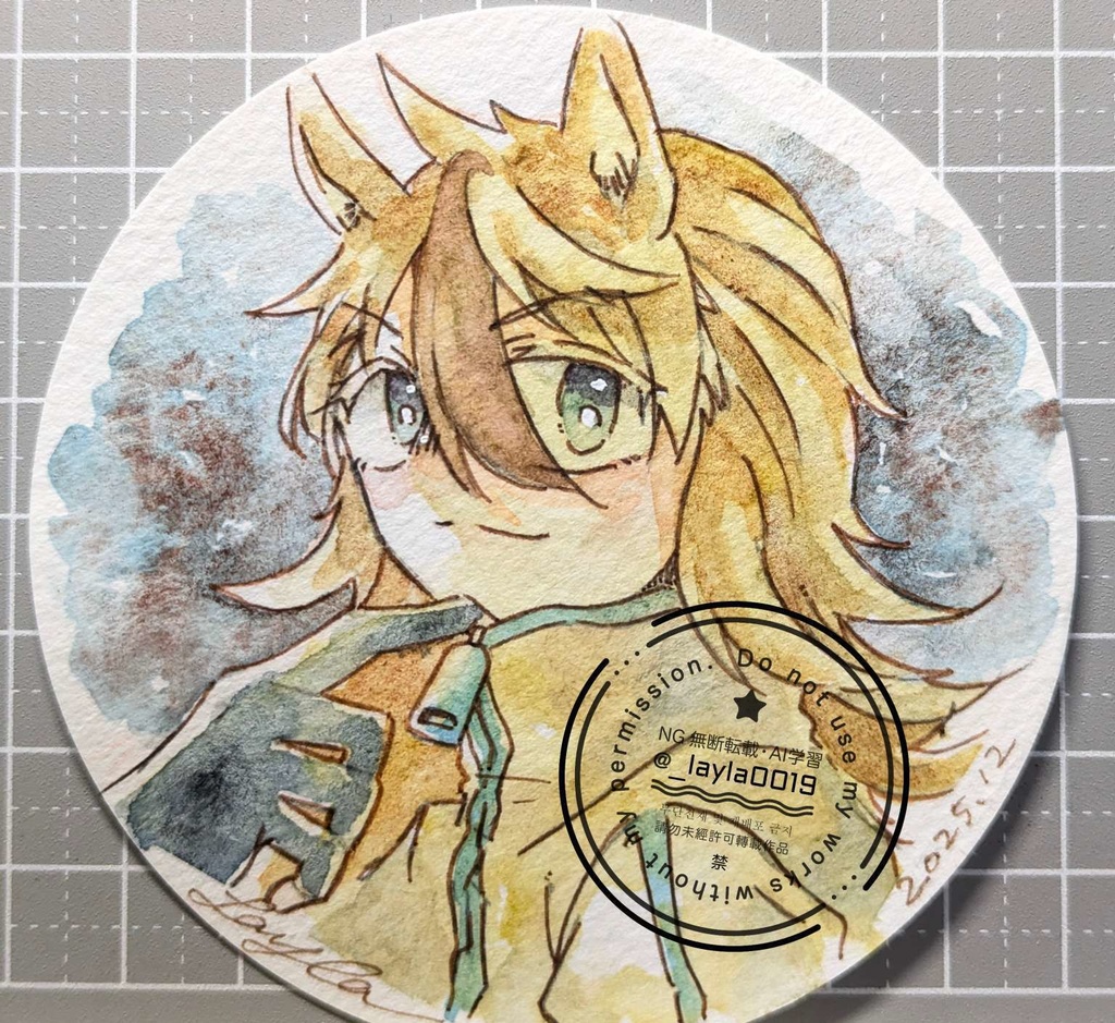 【12月】てのひらペーパー水彩原画