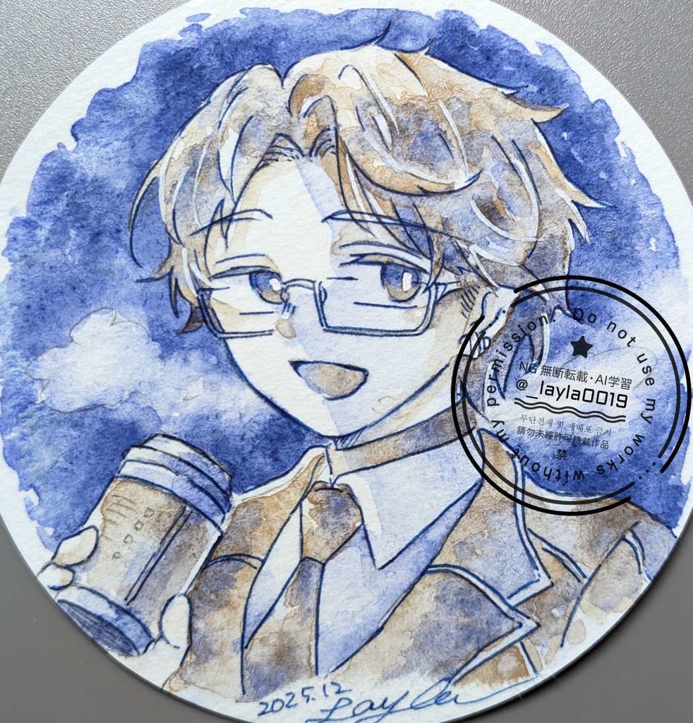 【12月】てのひらペーパー水彩原画