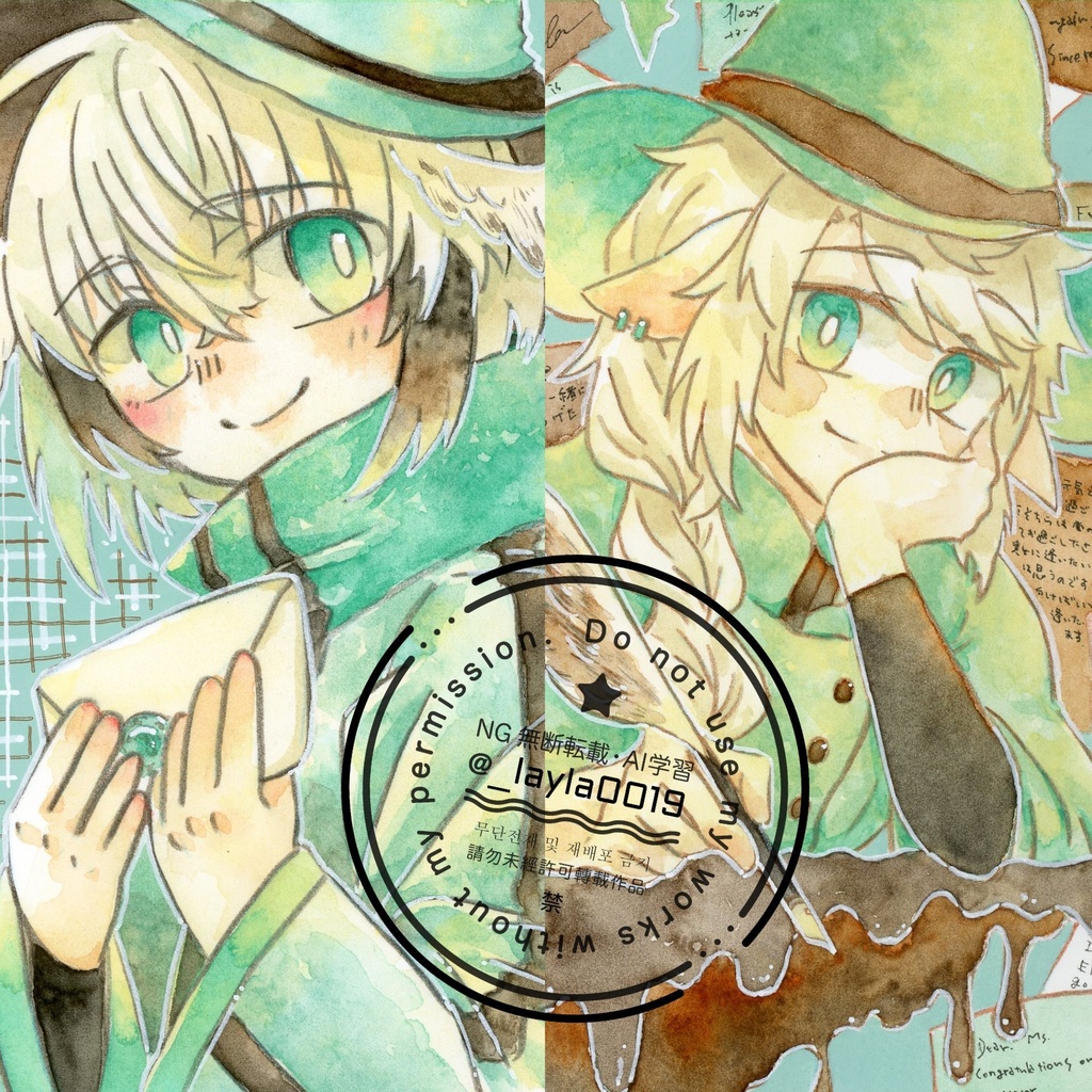 【COMITIA155】水彩原画(はがきサイズ/チョコミントカラー)