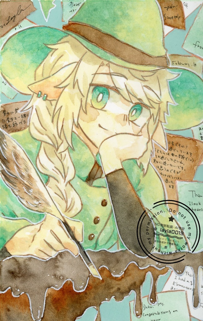 【COMITIA155】水彩原画(はがきサイズ/チョコミントカラー)