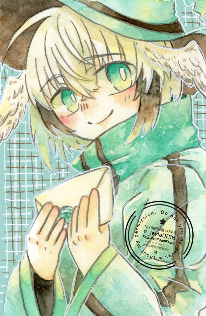 【COMITIA155】水彩原画(はがきサイズ/チョコミントカラー)