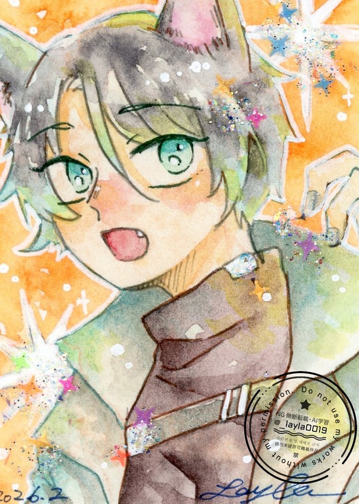 【COMITIA155】水彩原画(猫耳な自キャラ)