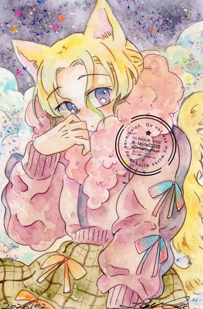 【COMITIA155】水彩原画(猫耳な自キャラ)