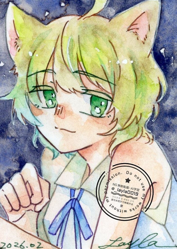 【COMITIA155】水彩原画(猫耳な自キャラ)