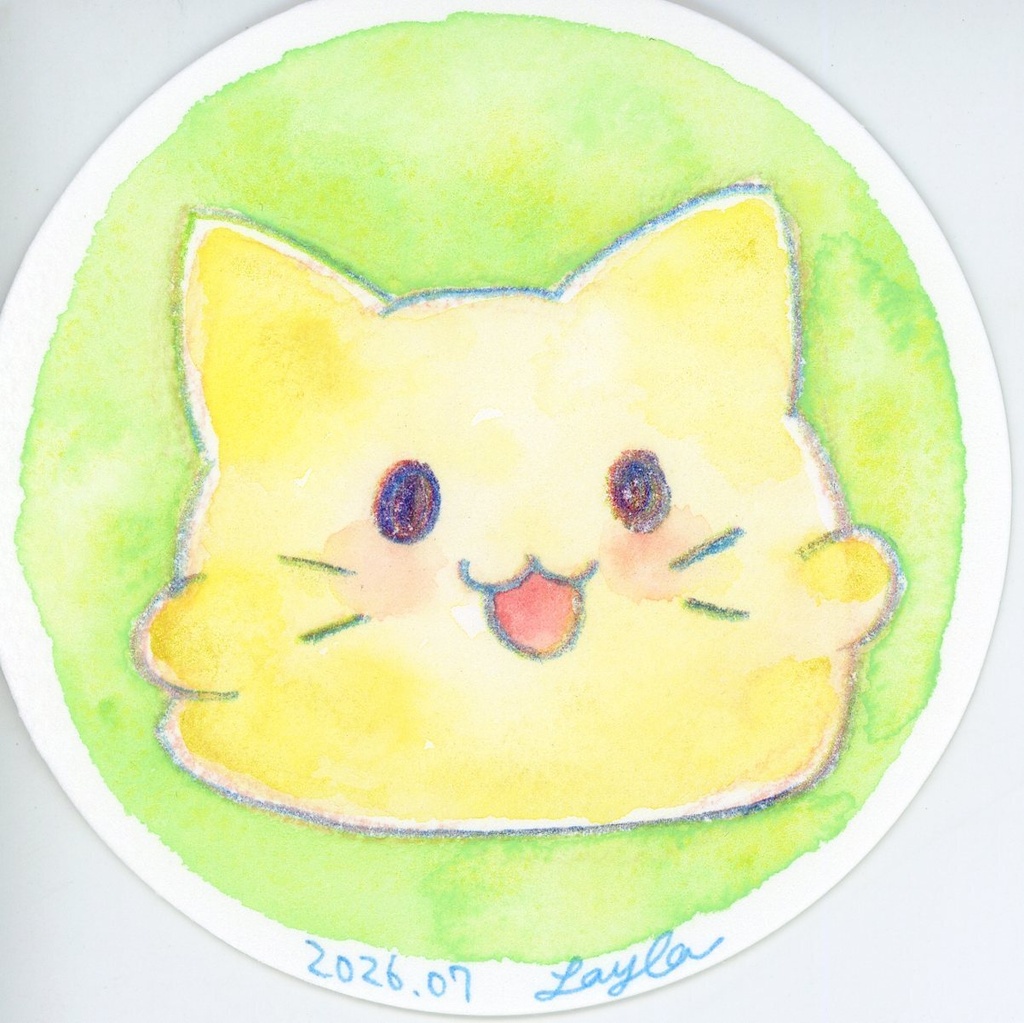 【にゃぷまつり3】にゃんぷっぷーの水彩原画(丸型)