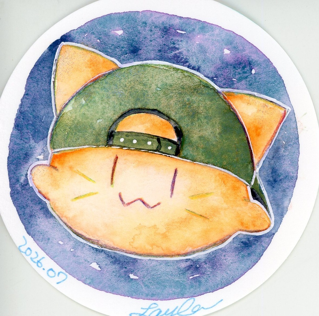 【にゃぷまつり3】にゃんぷっぷーの水彩原画(丸型)
