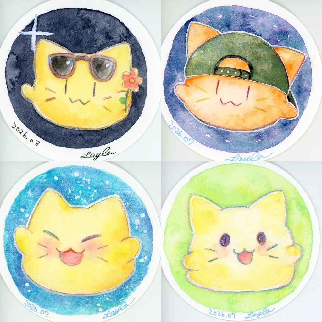 【にゃぷまつり3】にゃんぷっぷーの水彩原画(丸型)
