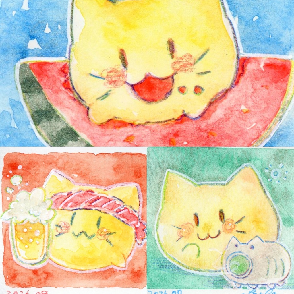 【にゃぷまつり3】にゃんぷっぷーの水彩原画(ミニミニ)