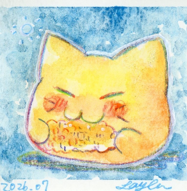 【にゃぷまつり3】にゃんぷっぷーの水彩原画(ミニミニ)