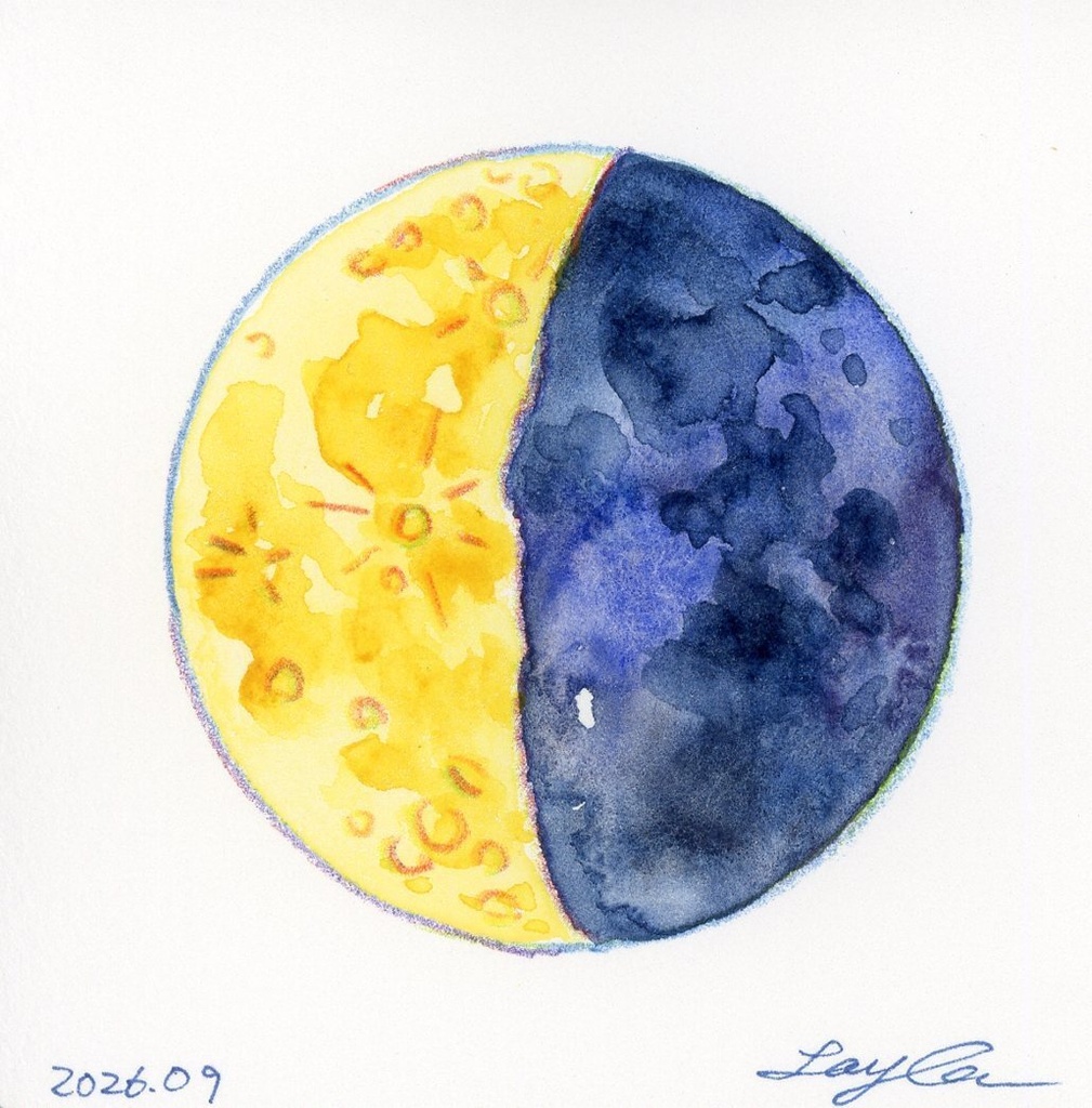 【月面観覧広報部】月/うさぎの水彩イラスト原画