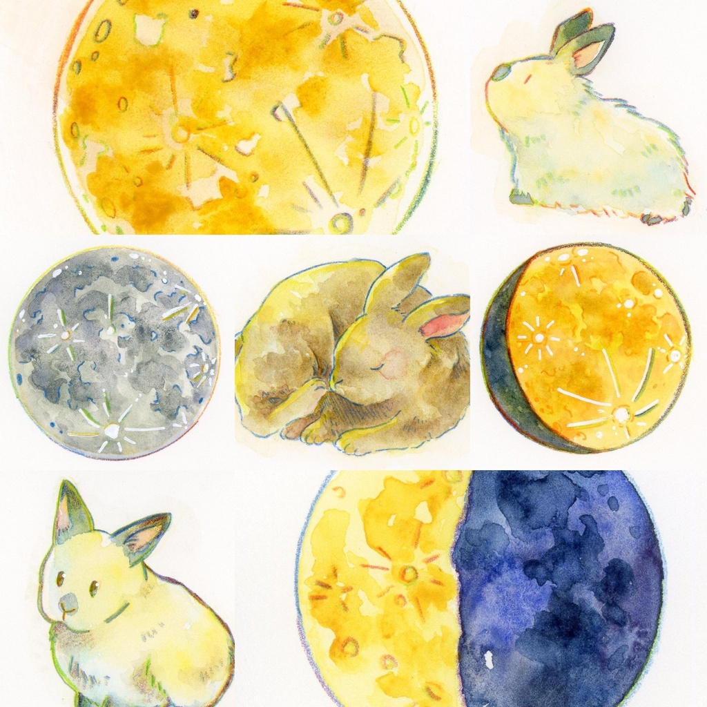 【月面観覧広報部】月/うさぎの水彩イラスト原画