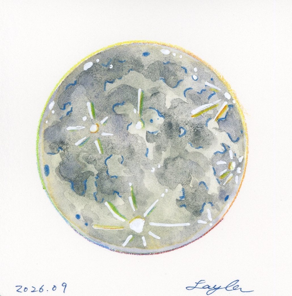 【月面観覧広報部】月/うさぎの水彩イラスト原画