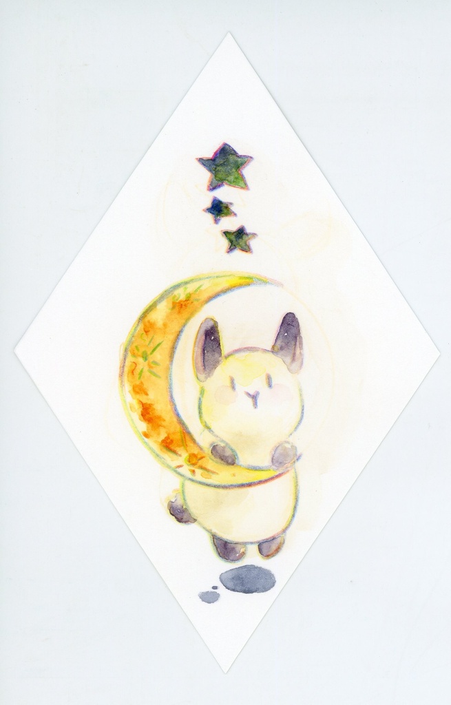 【月面観覧広報部】月とうさぎの水彩原画/不定形サイズ