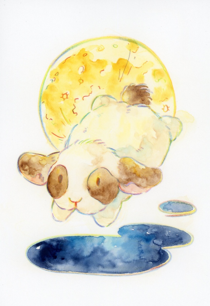 【月面観覧広報部】月とうさぎの水彩原画(ハガキサイズより大きいもの)