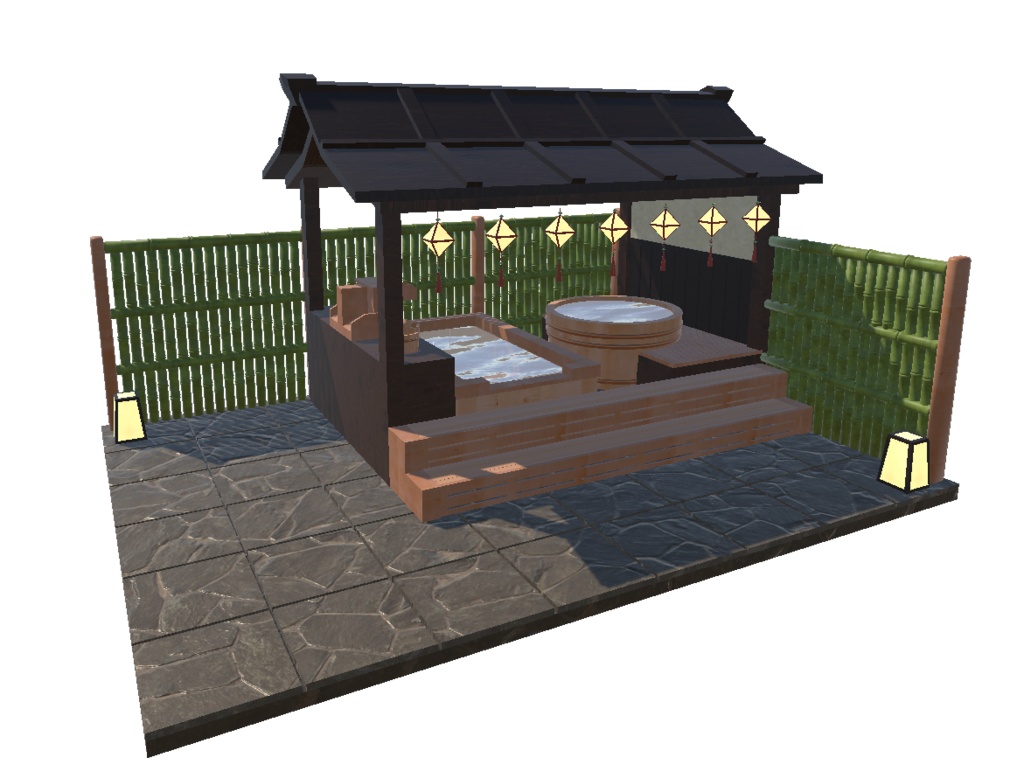 VRChat 豪華温泉セット01【3Dモデル】家具/和風