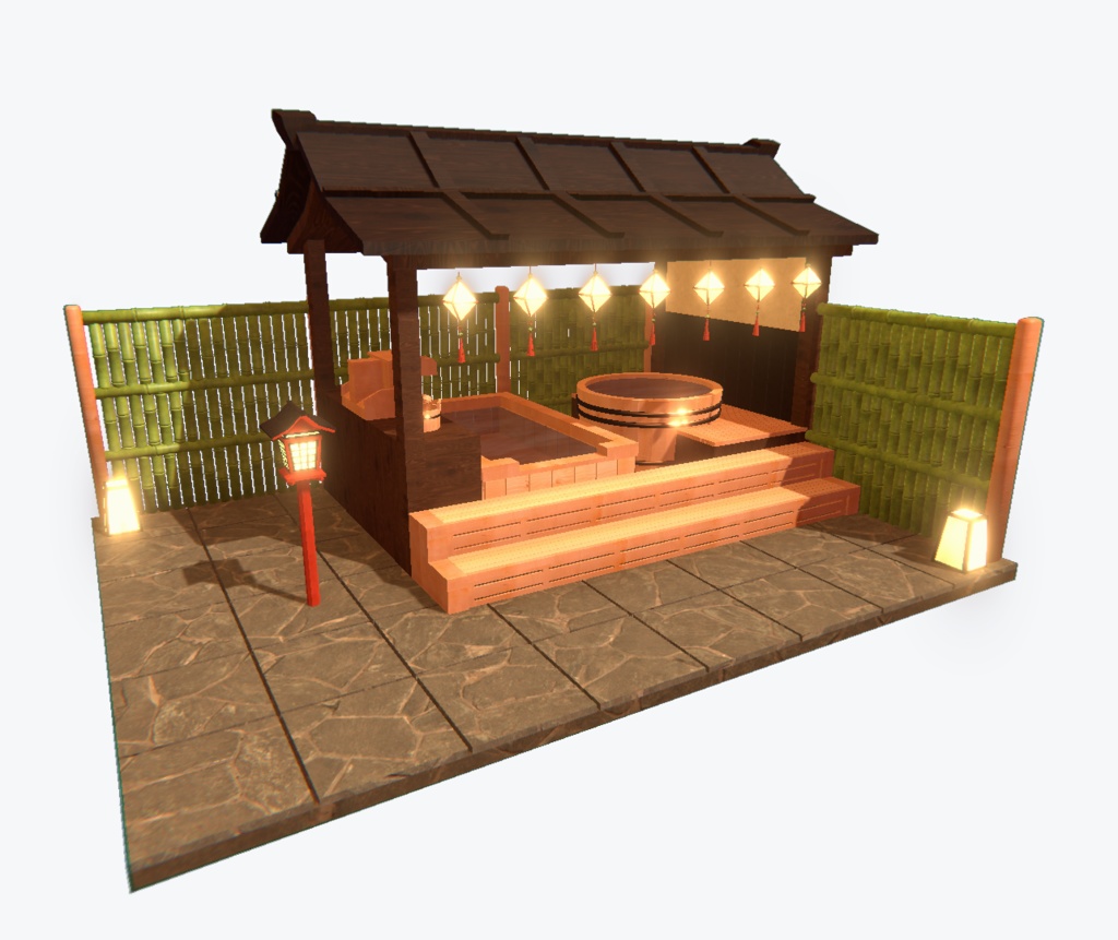 VRChat 豪華温泉セット01【3Dモデル】家具/和風