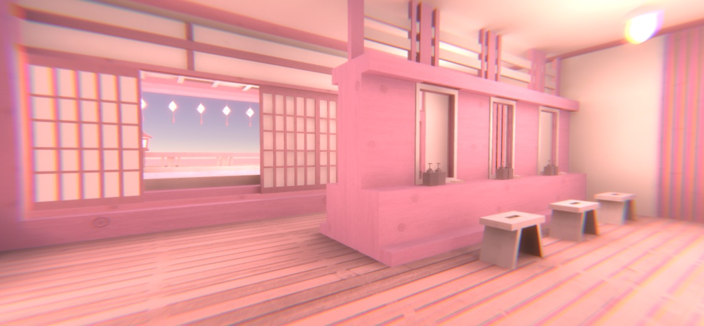 【VRChat】ピンクの温泉ワールド『ゆめかわ温泉』【Unity/blender/FBX】