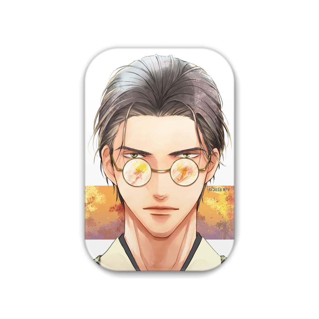 『秋:眼鏡男子』缶バッジ(長方形)