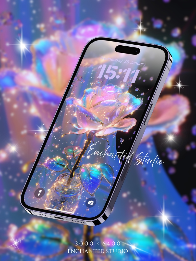 【スマホ壁紙】幸運を呼ぶダイヤモンド・ローズ|願いを叶える、愛の引き寄せ