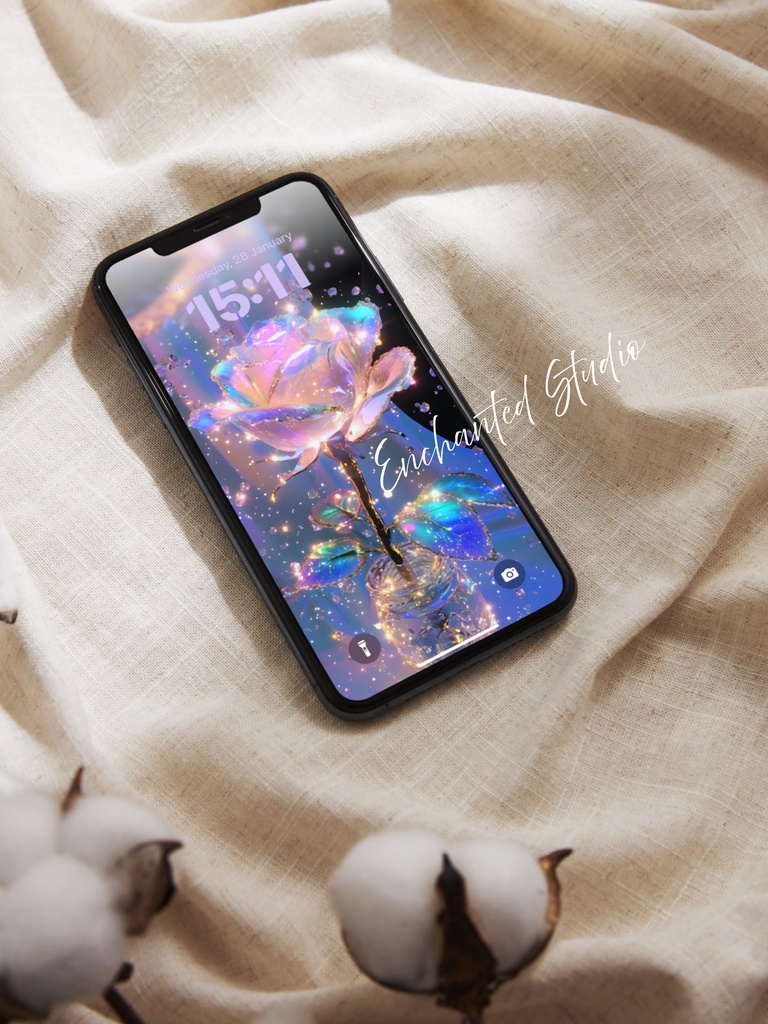 【スマホ壁紙】幸運を呼ぶダイヤモンド・ローズ|願いを叶える、愛の引き寄せ