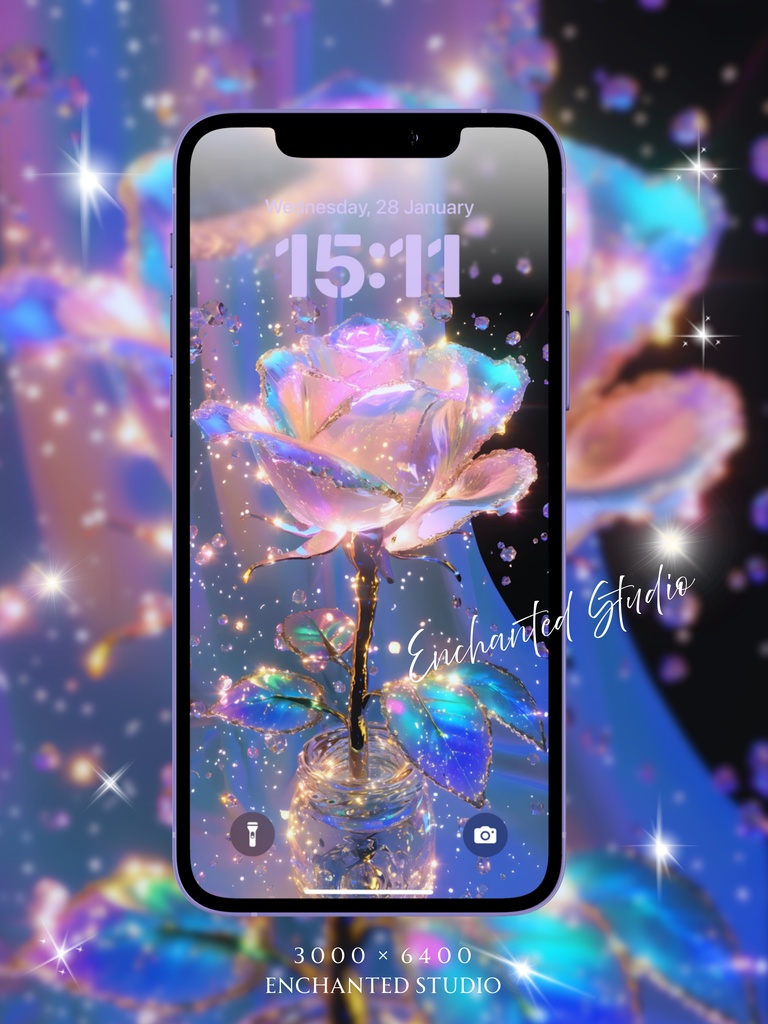 【スマホ壁紙】幸運を呼ぶダイヤモンド・ローズ|願いを叶える、愛の引き寄せ