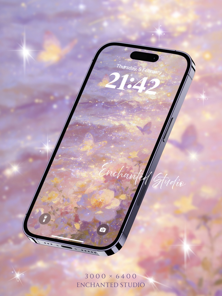 【スマホ壁紙】光輝く「星海と蝶」|運気転換・チャンスを引き寄せる