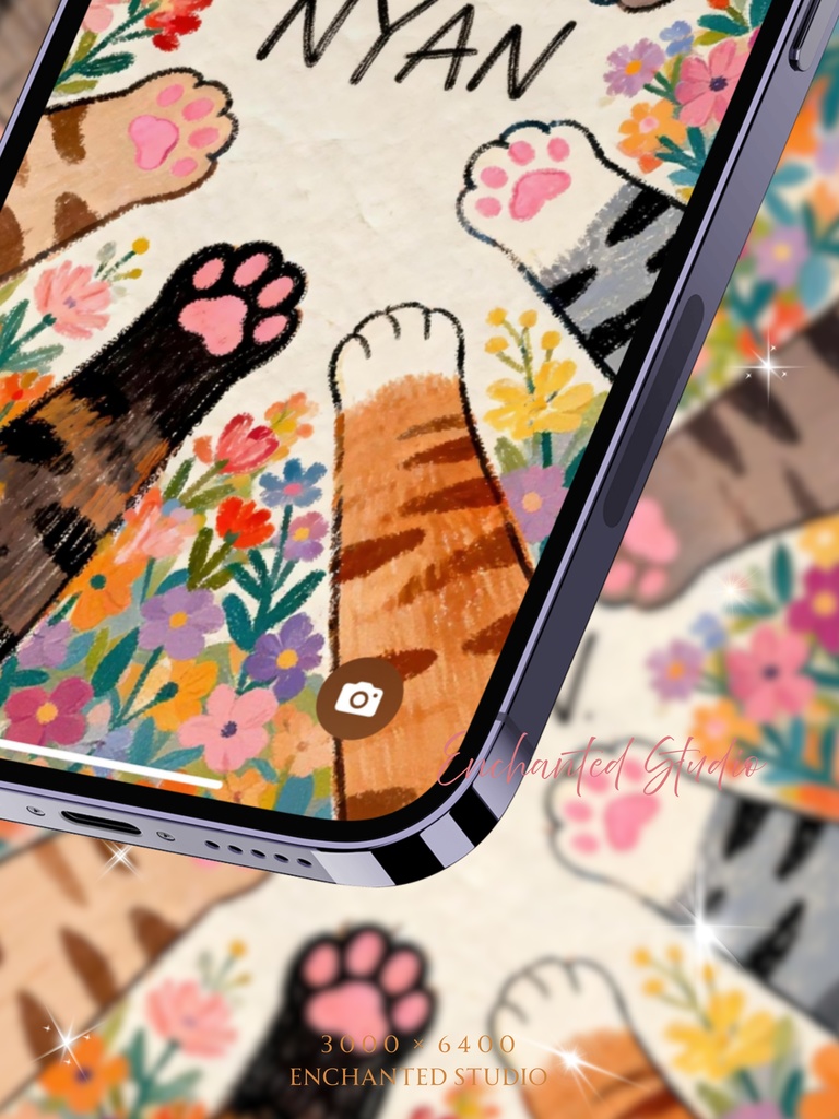 【スマホ壁紙】ぷにぷに猫肉球の「NYAN」パーティー|ゆるかわ・癒やし壁紙