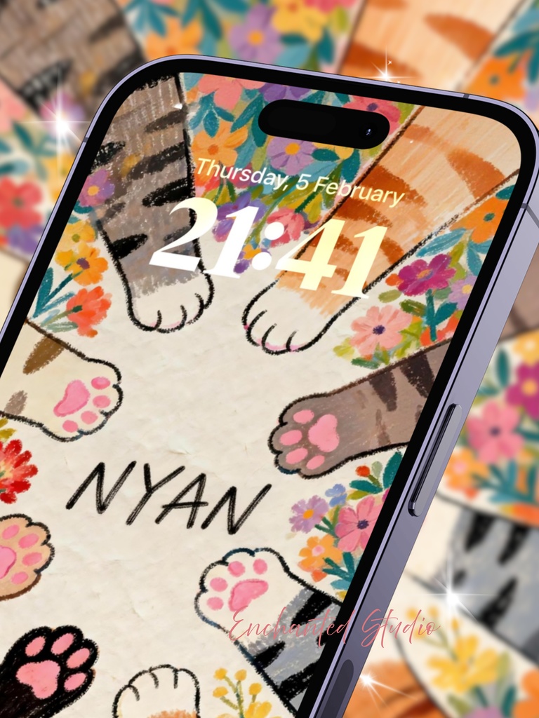 【スマホ壁紙】ぷにぷに猫肉球の「NYAN」パーティー|ゆるかわ・癒やし壁紙