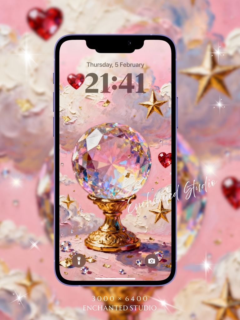 【スマホ壁紙】願望実現の「魔法の水晶」｜引き寄せ・愛と豊かさの結晶