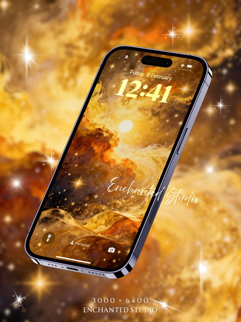 【スマホ壁紙】黄金に輝く「豊穣の星雲」|金運上昇・成功の引き寄せ