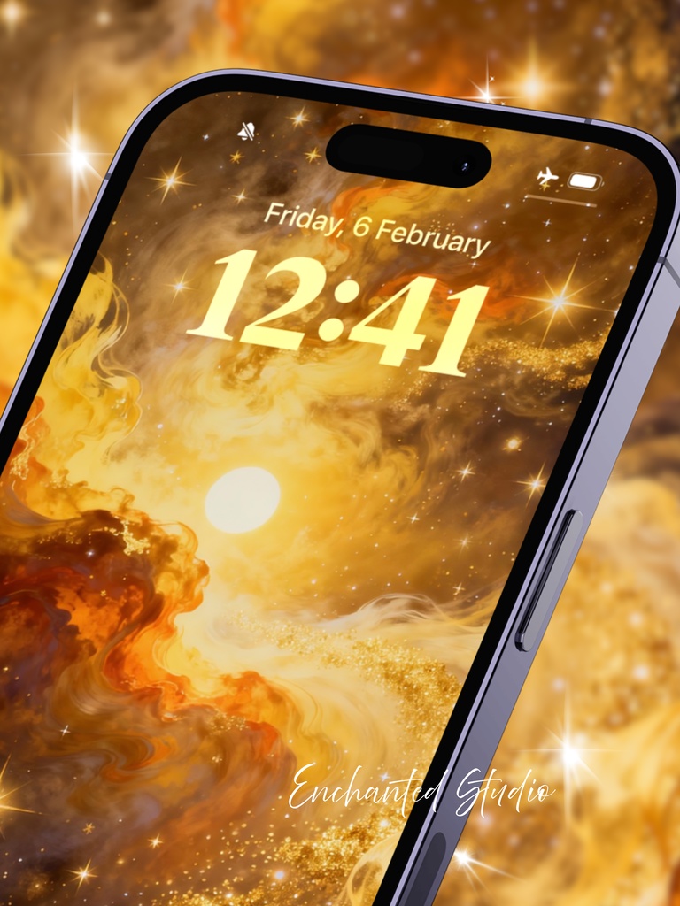 【スマホ壁紙】黄金に輝く「豊穣の星雲」|金運上昇・成功の引き寄せ