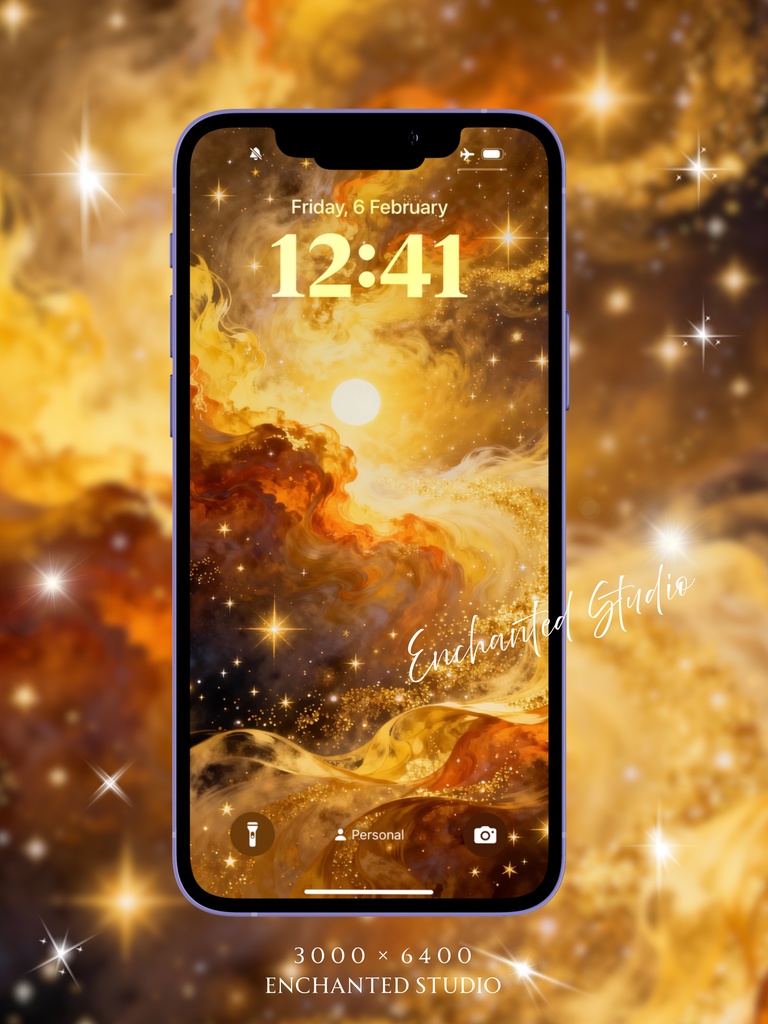 【スマホ壁紙】黄金に輝く「豊穣の星雲」|金運上昇・成功の引き寄せ